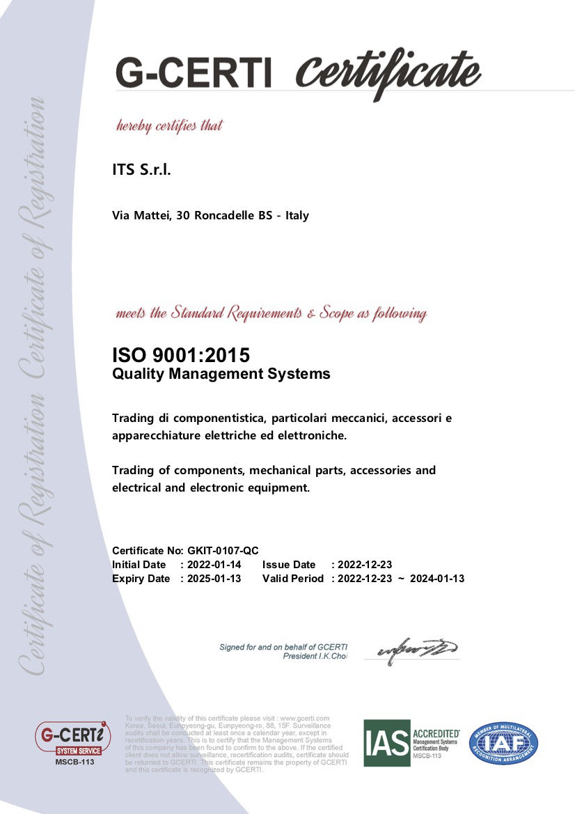 ITS srl - certificato sistema di gestione qualità aziendale ISO 9001:2015